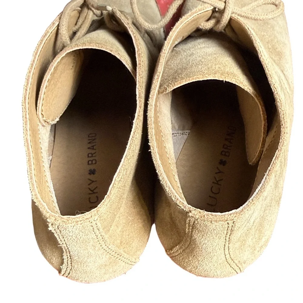 Lucky Brand Tan Suede Lace-Up Wedge Ankle Booties